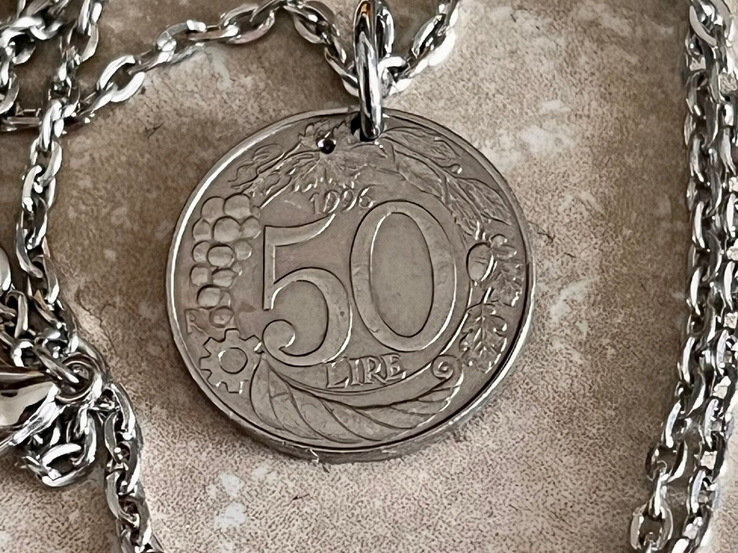 Italy Coin Necklace Italian 50 Lira Coin Pendant Personal Old Vintage Handmade Jewelry Gift Friend Charm For Him Her World Coin Collector
