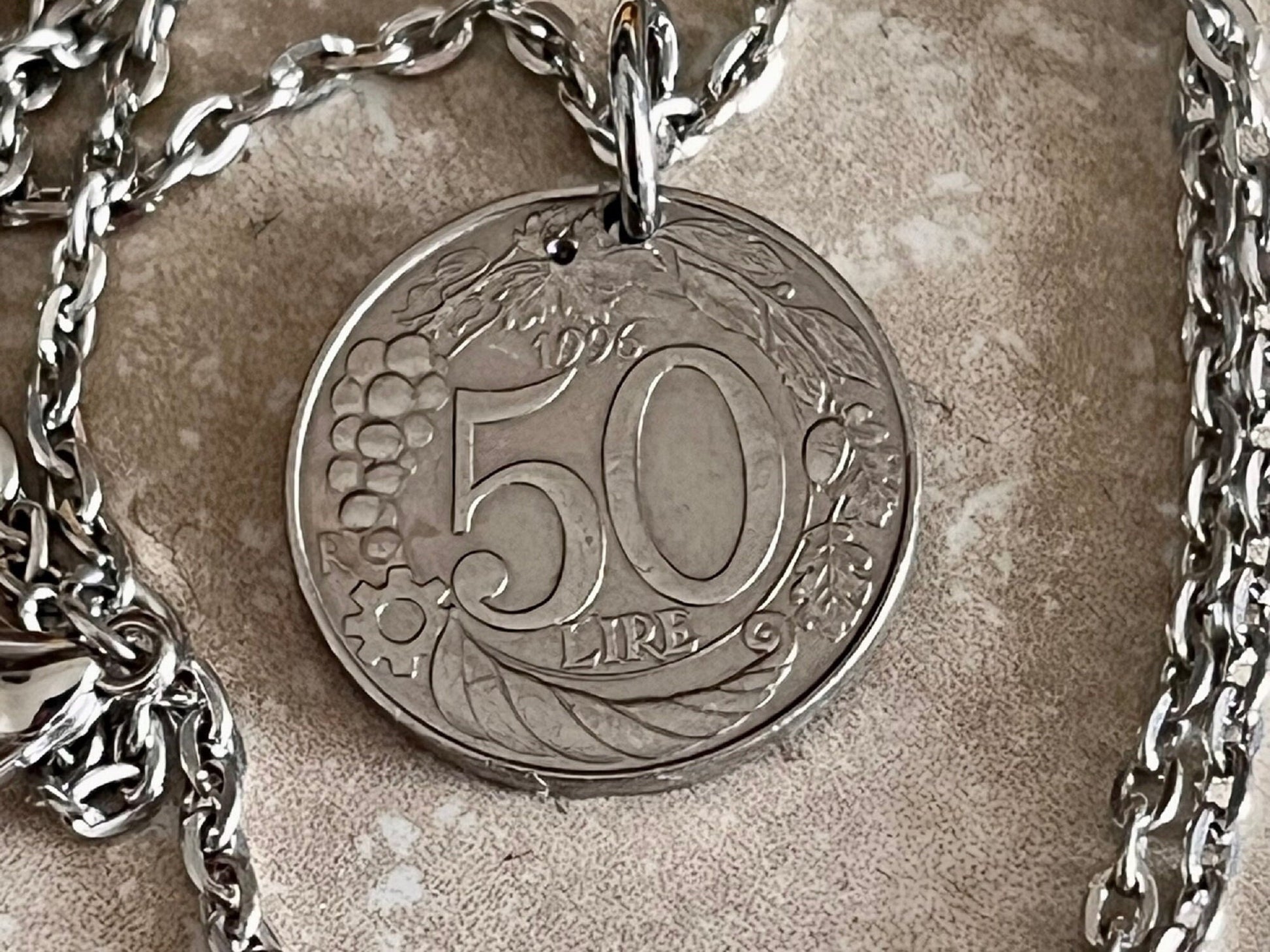 Italy Coin Necklace Italian 50 Lira Coin Pendant Personal Old Vintage Handmade Jewelry Gift Friend Charm For Him Her World Coin Collector