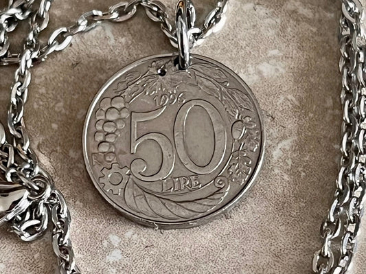 Italy Coin Necklace Italian 50 Lira Coin Pendant Personal Old Vintage Handmade Jewelry Gift Friend Charm For Him Her World Coin Collector
