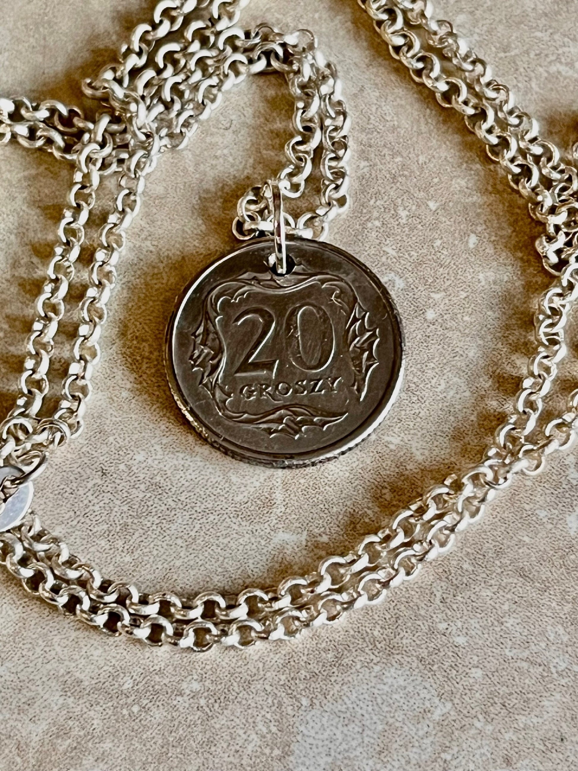 Poland Pendant Coin Necklace 20 Groszy Polish Personal Old Vintage Handmade Jewelry Gift Friend Charm For Him Her World Coin Collector