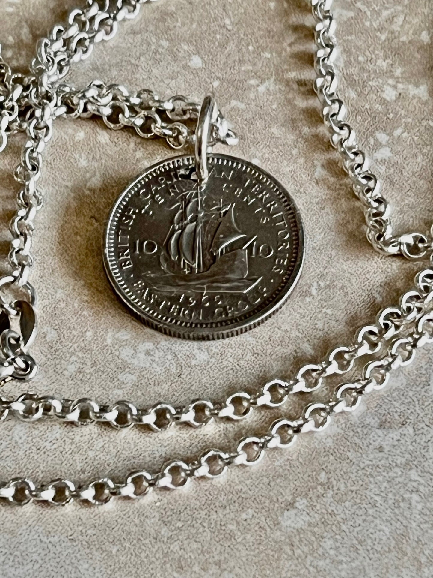 British Caribbean Coin Pendant Necklace 10 Cents Eastern Group Personal Handmade Jewelry Gift Friend Charm For Him Her World Coin Collector