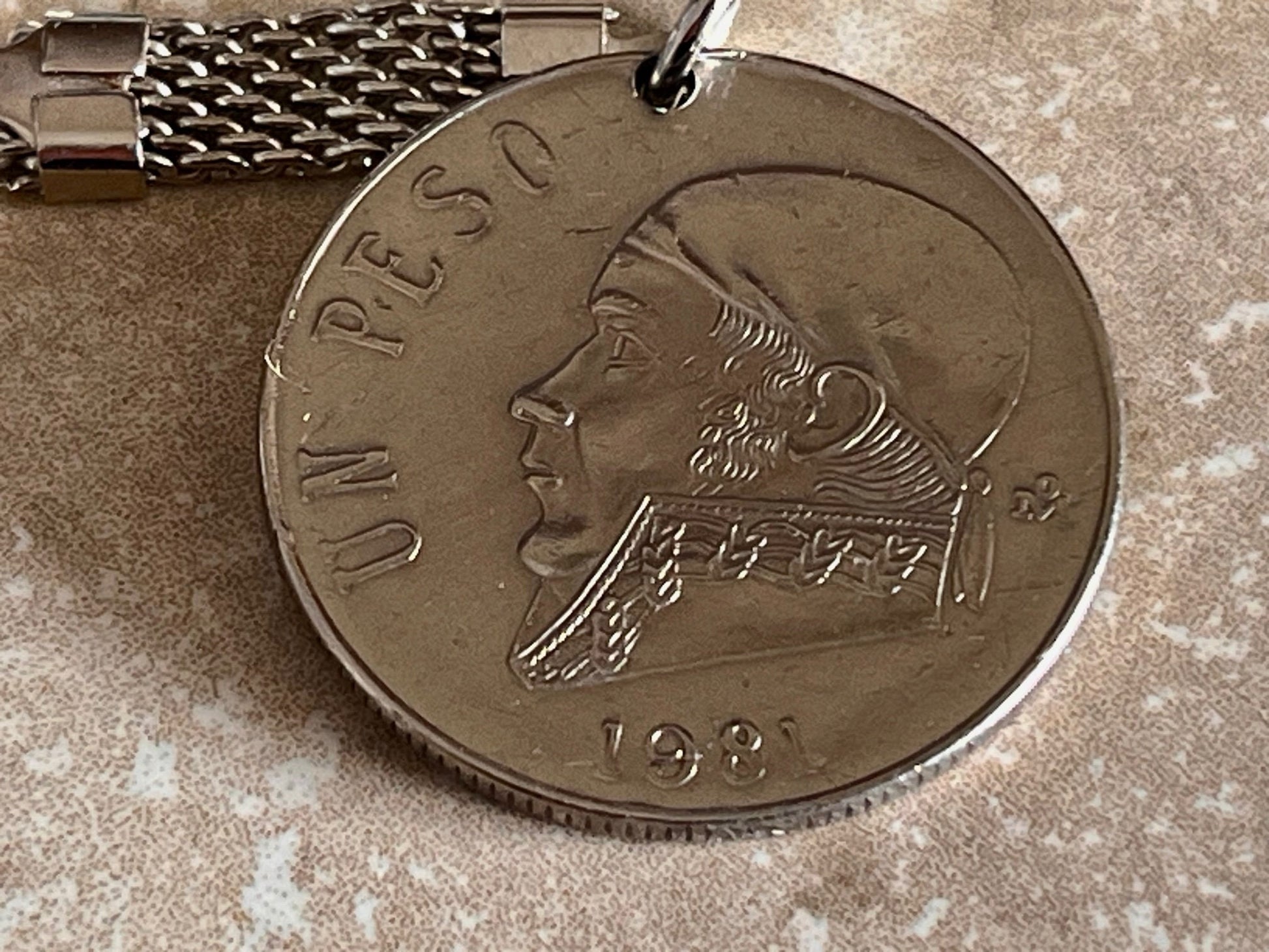 Mexico Coin Pendant One Peso Mexican Necklace Handmade Custom For Gift For Friend Coin Gift For Him, Coin Collector, World Coins