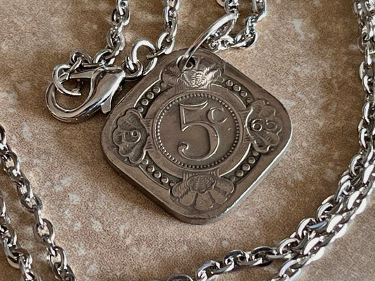 Netherlands Coin Necklace 5 Cents Pendant Personal Necklace Old Vintage Handmade Jewelry Gift Friend Charm For Him Her World Coin Collector