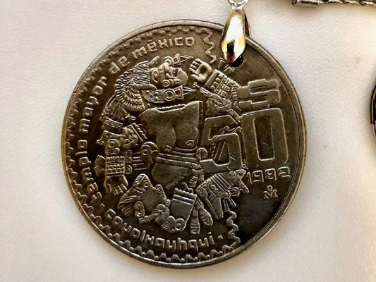 Mexico Coin Keychain Mexican 50 Pesos Personal Necklace Old Vintage Handmade Jewelry Gift Friend Charm For Him Her World Coin Collector