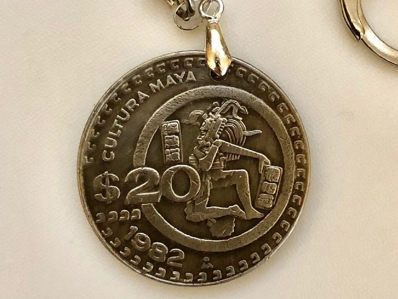 Mexico Coin Keychain Mexican 10 Pesos Rare Find Personal Old Vintage Handmade Jewelry Gift Friend Charm For Him Her World Coin Collector