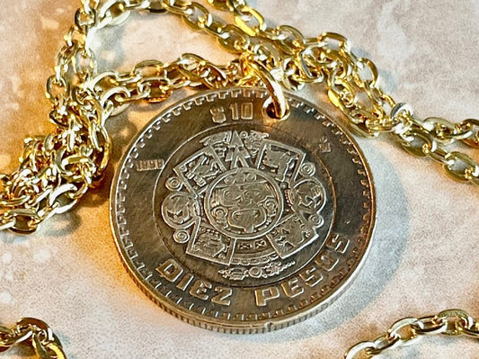 Mexico Coin Pendant Mexican 10 Pesos Necklace Rhinestone Coin Charm Gift For Friend Charm Gift For Him, Her, Coin Collector, World Coins