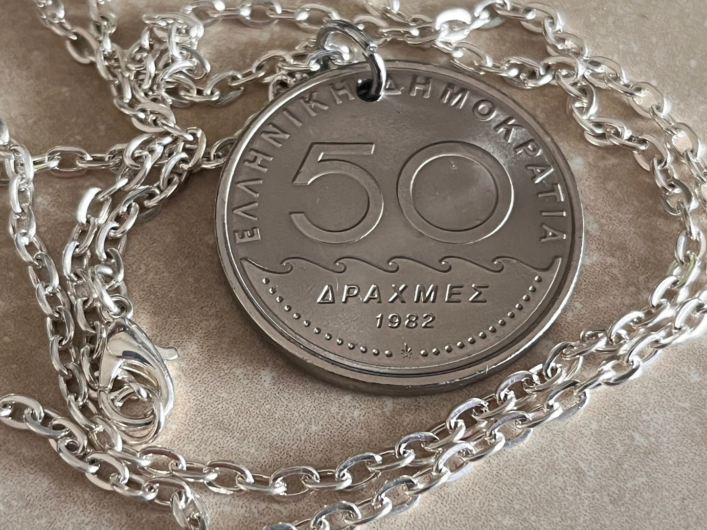 Greece Coin Necklace 50 Drachmas Greece Coin of Solon Pendant Personal Handmade Jewelry Gift Friend Charm For Him Her World Coin Collector