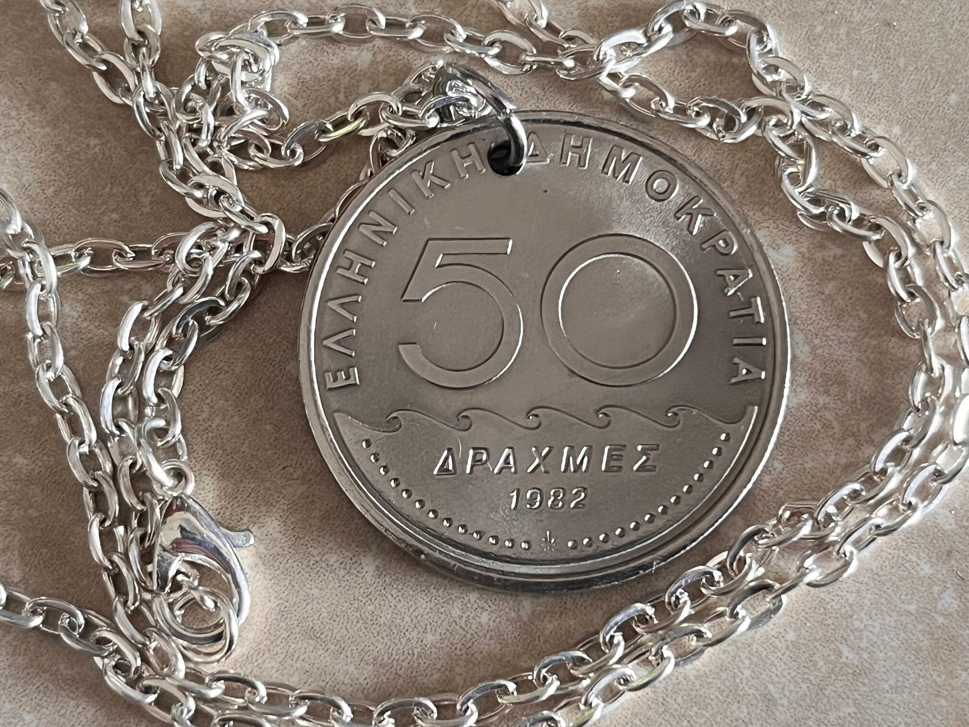 Greece Coin Necklace 50 Drachmas Greece Coin of Solon Pendant Personal Handmade Jewelry Gift Friend Charm For Him Her World Coin Collector