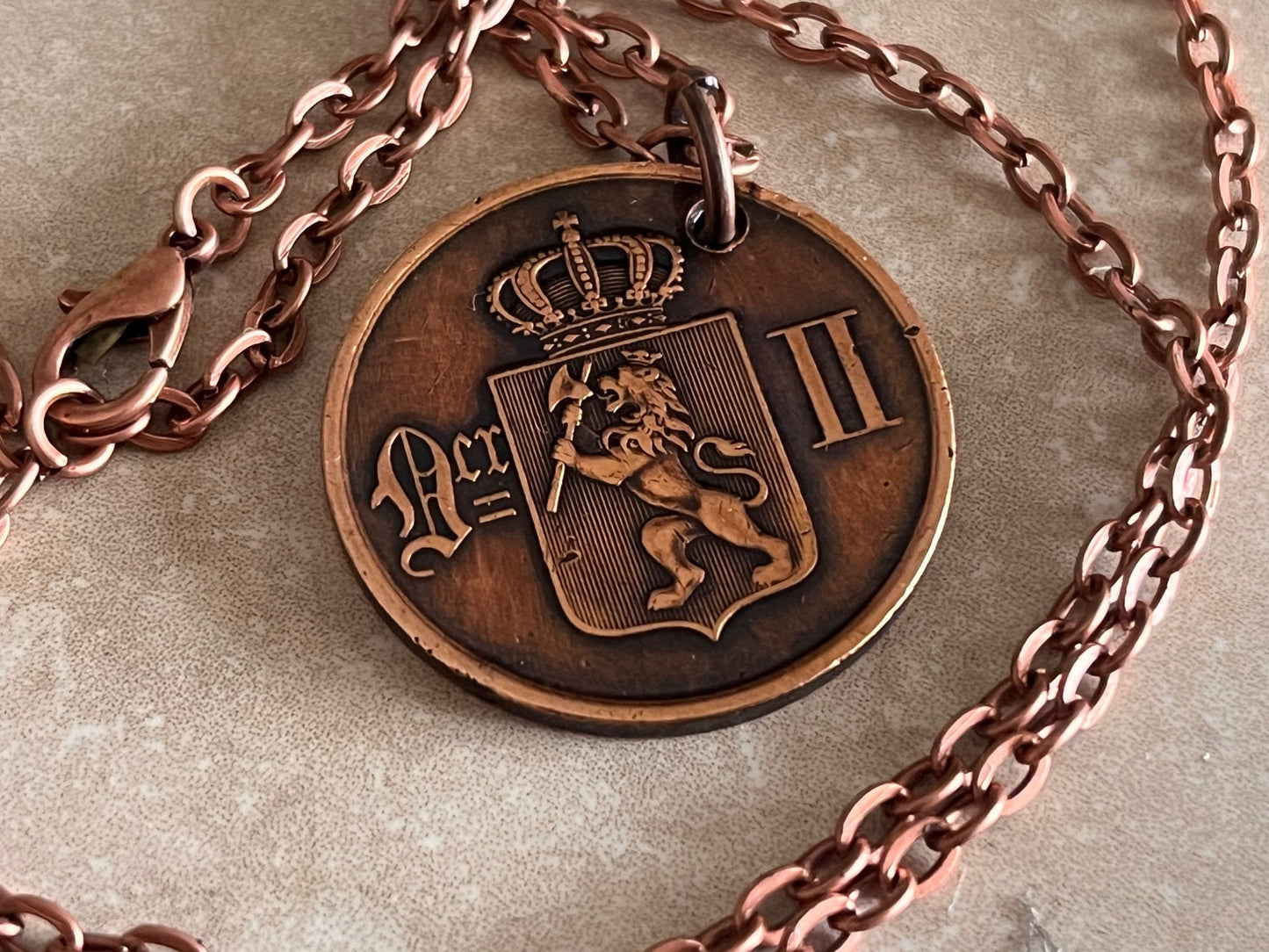 Norway Coin Pendant 5 Ore Crown Personal Necklace Old Vintage Handmade Jewelry Gift Friend Charm For Him Her World Coin Collector