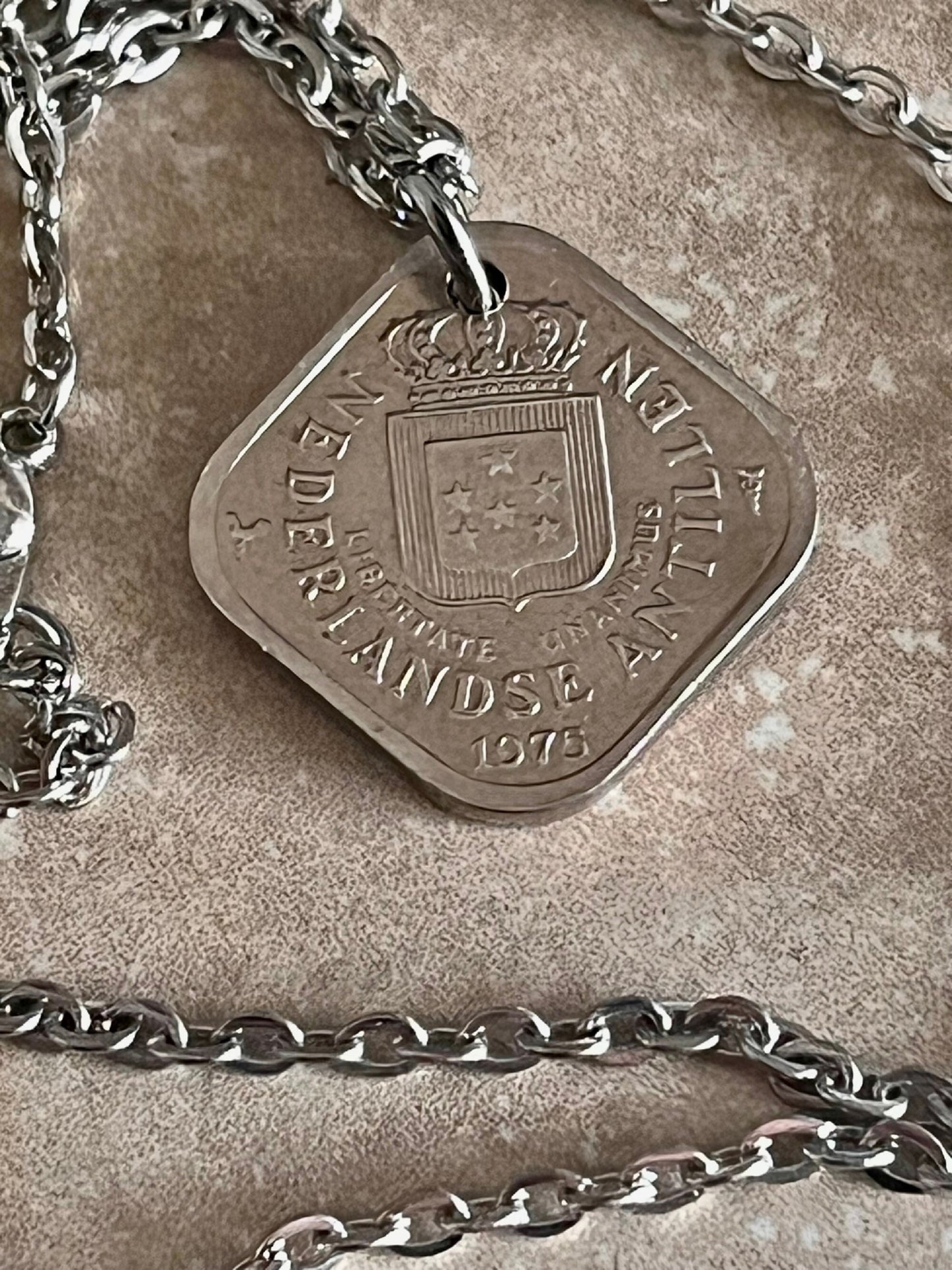 Netherlands Antillen Coin Necklace 5 Cents Pendant Personal Old Vintage Handmade Jewelry Gift Friend Charm For Him Her World Coin Collector