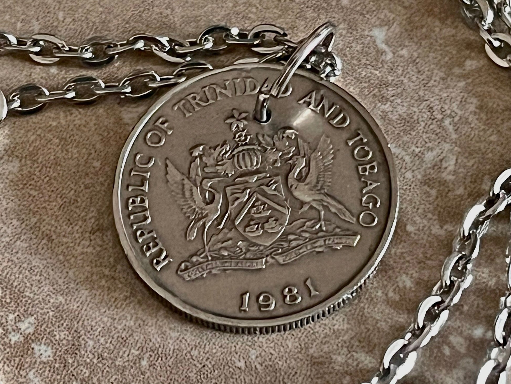 Trinidad and Tobago Coin Necklace 25 Cents Pendant Personal Vintage Handmade Jewelry Gift Friend Charm For Him Her World Coin Collector