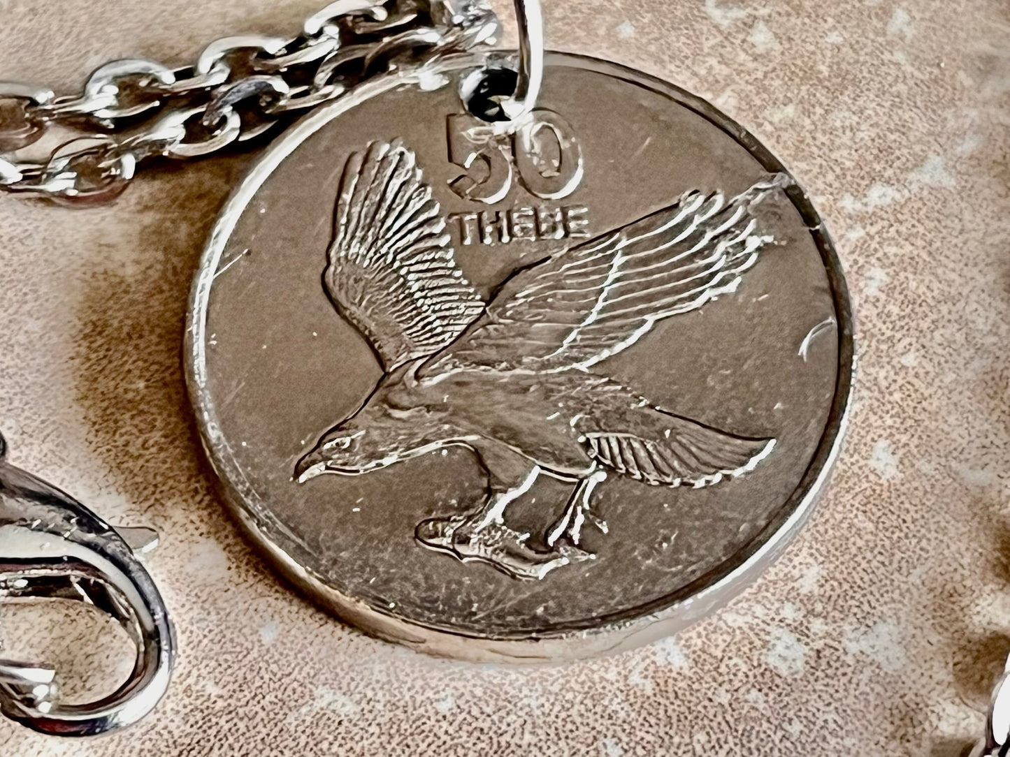 Botswana Coin Necklace 50 Thebe Personal Necklace Old Vintage Handmade Jewelry Gift Friend Charm For Him Her World Coin Collector