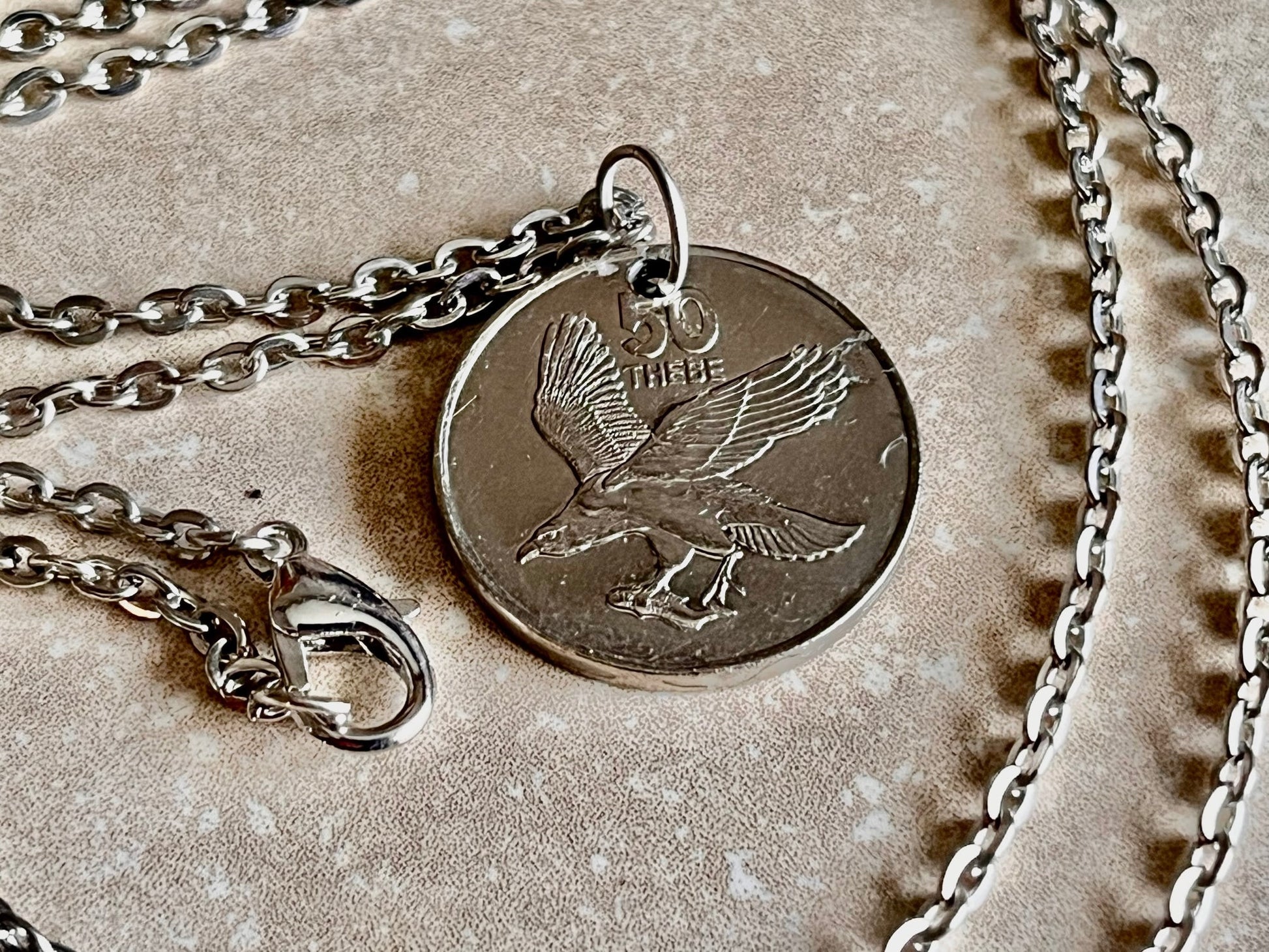 Botswana Coin Necklace 50 Thebe Personal Necklace Old Vintage Handmade Jewelry Gift Friend Charm For Him Her World Coin Collector