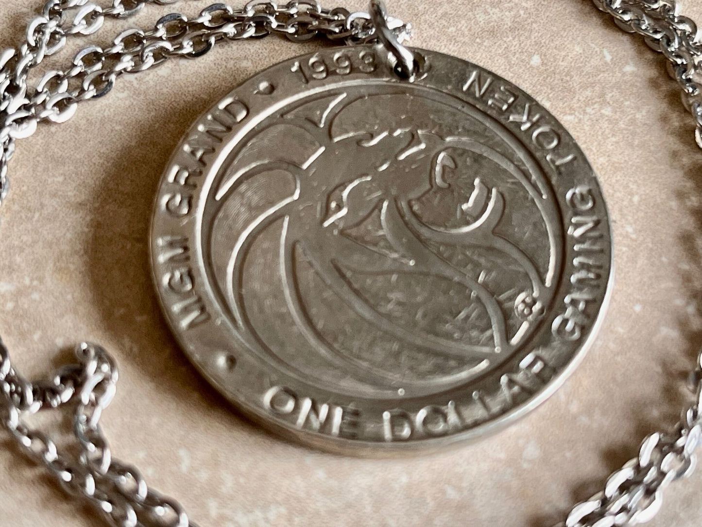 MGM Grand Gaming Token Coin Necklace Pendant Necklace Personal Vintage Handmade Jewelry Gift Friend Charm For Him Her World Coin Collector
