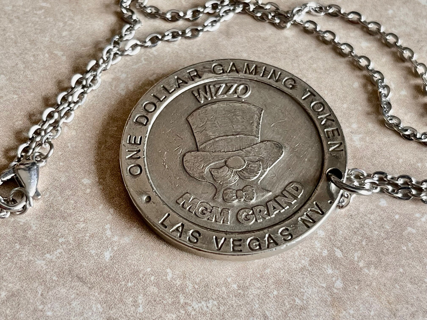 MGM Grand Gaming Token Coin Necklace Pendant Necklace Personal Vintage Handmade Jewelry Gift Friend Charm For Him Her World Coin Collector