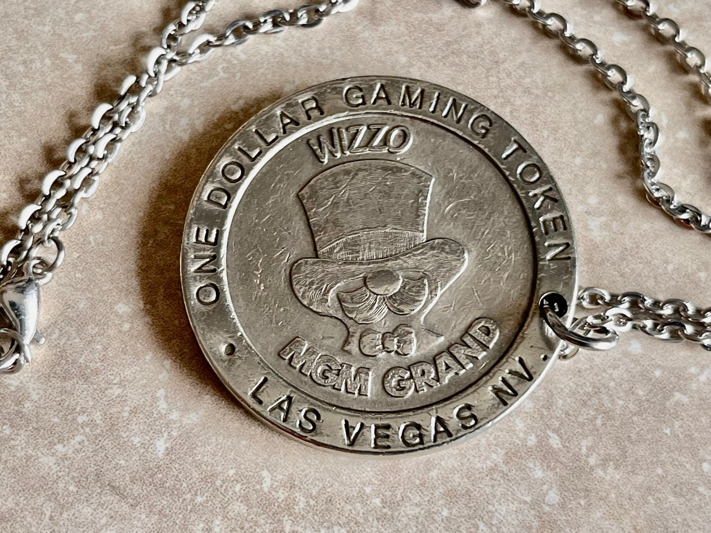 MGM Grand Gaming Token Coin Necklace Pendant Necklace Personal Vintage Handmade Jewelry Gift Friend Charm For Him Her World Coin Collector