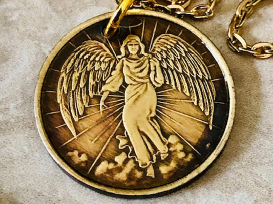 Guardian Angel Token Coin Necklace Jewelry Pendant Vintage Personal Handmade Jewelry Gift Friend Charm For Him Her World Coin Collector