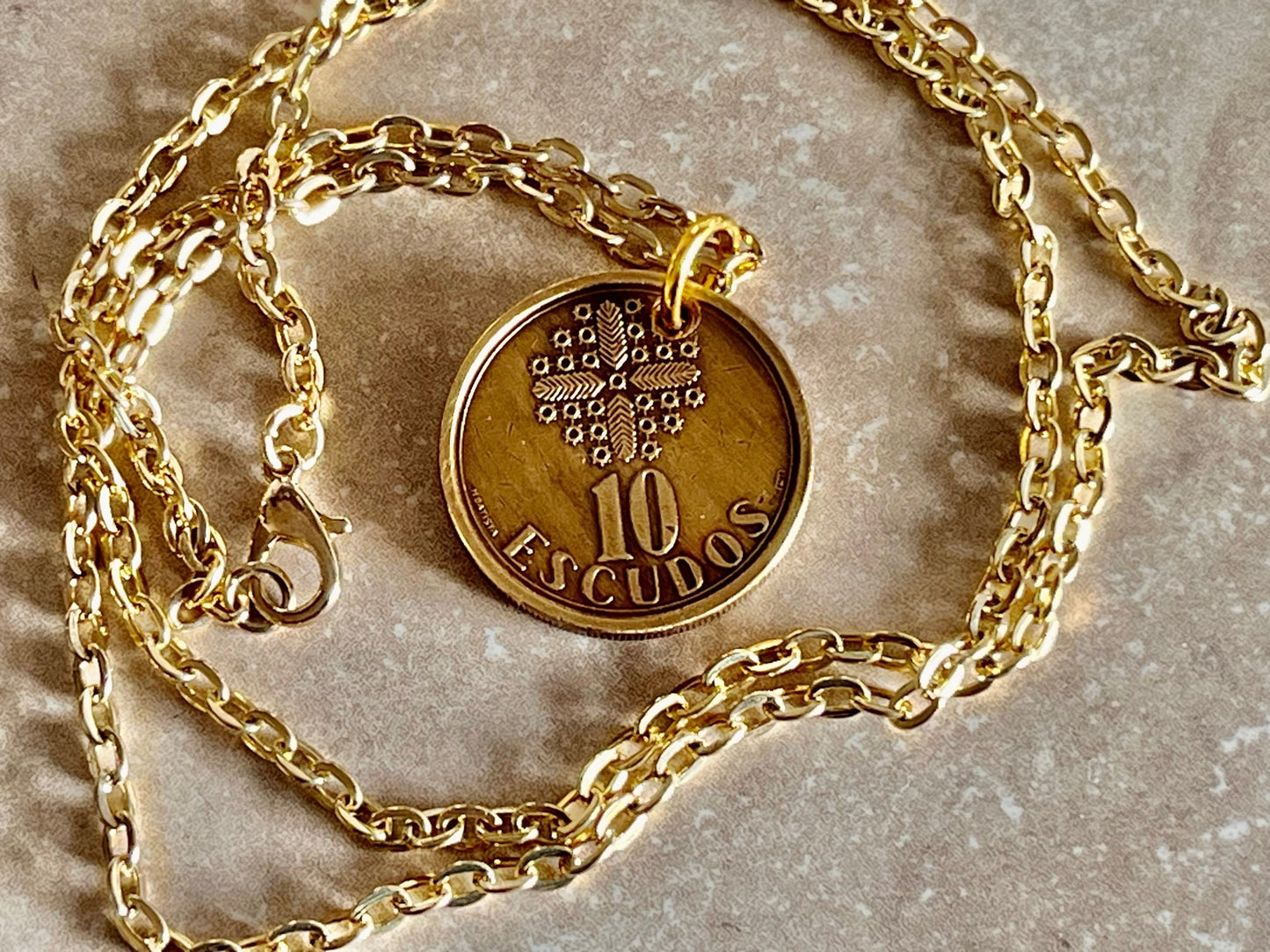 Portugal Coin Necklace Portuguese 10 Escudos Pendant Personal Vintage Handmade Jewelry Gift Friend Charm For Him Her World Coin Collector