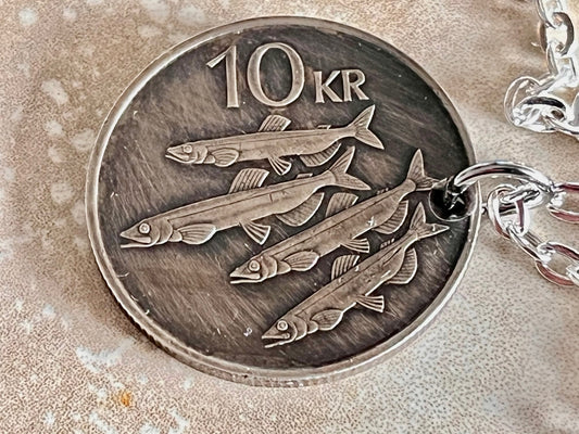 Iceland Coin Necklace 10 Kronur Icelandic Personal Necklace Old Vintage Handmade Jewelry Gift Friend Charm For Him Her World Coin Collector