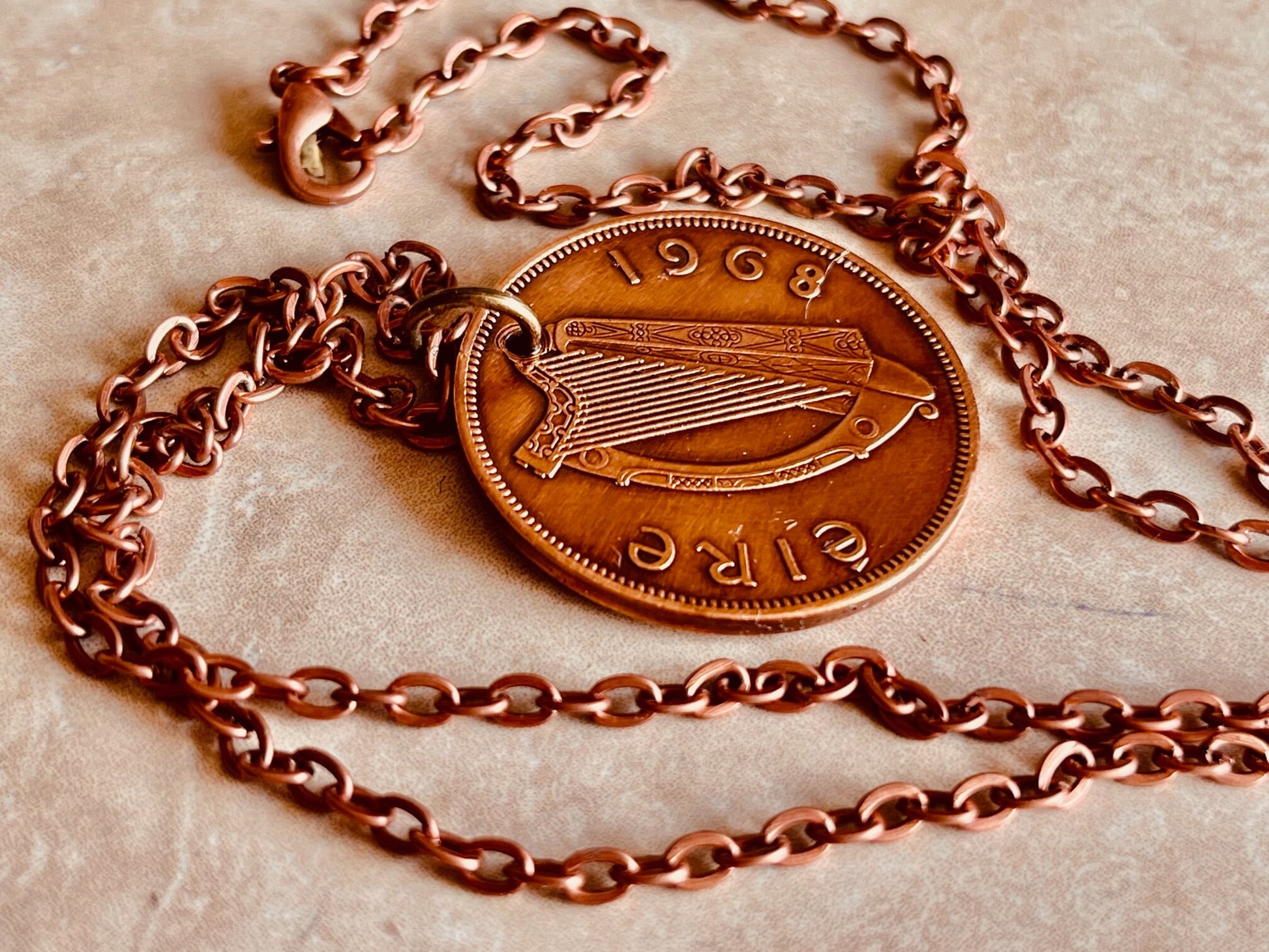 Ireland Coin Pendant Irish 1 Cent Celtic Harp Chicken Necklace Charm Gift. Friend Coin Charm Gift For Him, Her, Coin Collector, World Coins