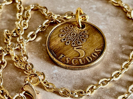 Portugal Coin Necklace Portuguese 5 Escudos Pendant Personal Vintage Handmade Jewelry Gift Friend Charm For Him Her World Coin Collector