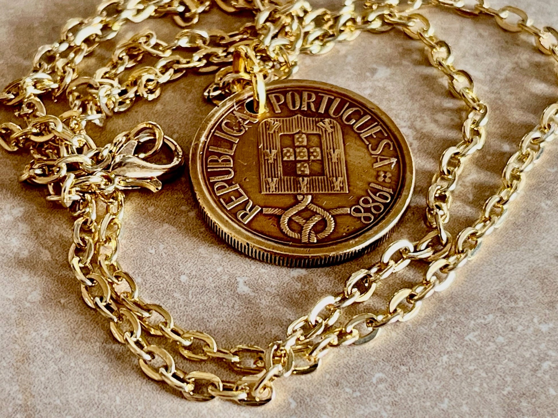 Portugal Coin Necklace Portuguese 10 Escudos Pendant Personal Vintage Handmade Jewelry Gift Friend Charm For Him Her World Coin Collector