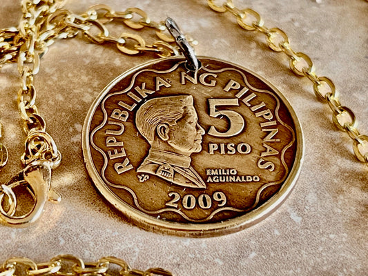Philippines Coin Necklace Pendant Philippians 5 Piso Personal Vintage Handmade Jewelry Gift Friend Charm For Him Her World Coin Collector