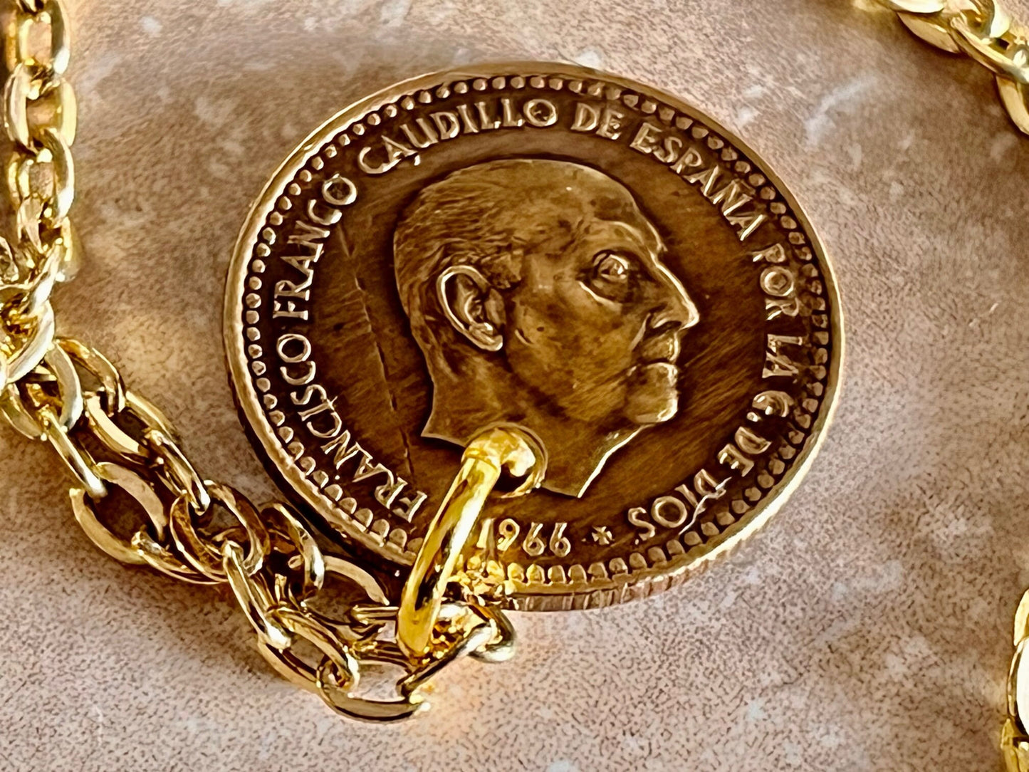 Spain Coin Necklace Spanish One Una PTAS Peseta Personal Pendant Handmade Jewelry Gift Friend Charm For Him Her World Coin Collector