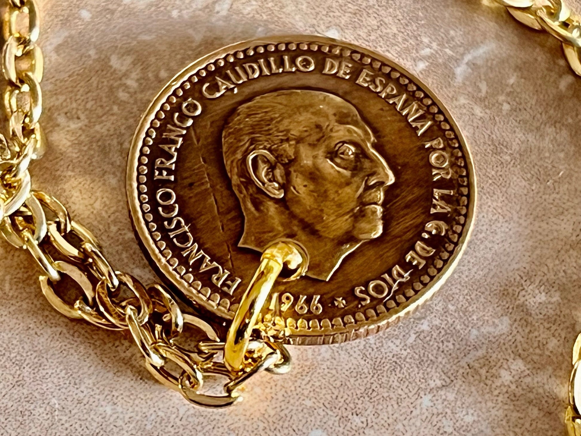 Spain Coin Necklace Spanish One Una PTAS Peseta Personal Pendant Handmade Jewelry Gift Friend Charm For Him Her World Coin Collector