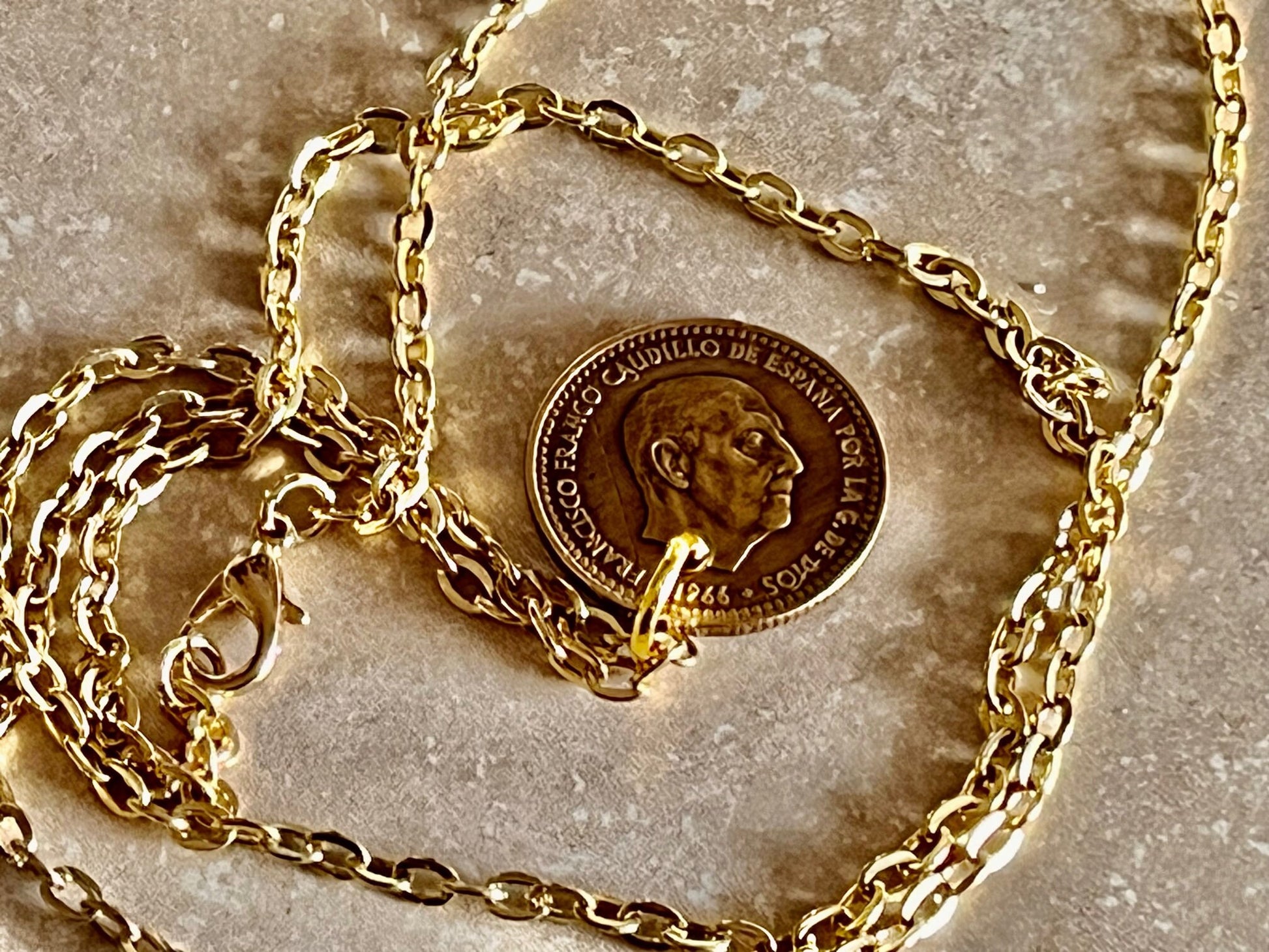 Spain Coin Necklace Spanish One Una PTAS Peseta Personal Pendant Handmade Jewelry Gift Friend Charm For Him Her World Coin Collector