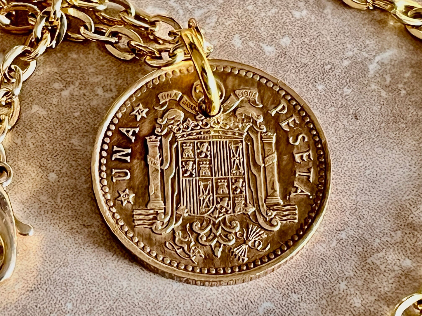 Spain Coin Necklace Spanish One Una PTAS Peseta Personal Pendant Handmade Jewelry Gift Friend Charm For Him Her World Coin Collector