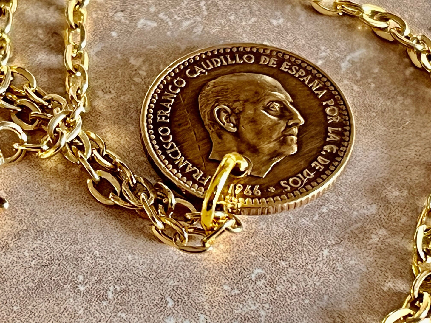 Spain Coin Necklace Spanish One Una PTAS Peseta Personal Pendant Handmade Jewelry Gift Friend Charm For Him Her World Coin Collector