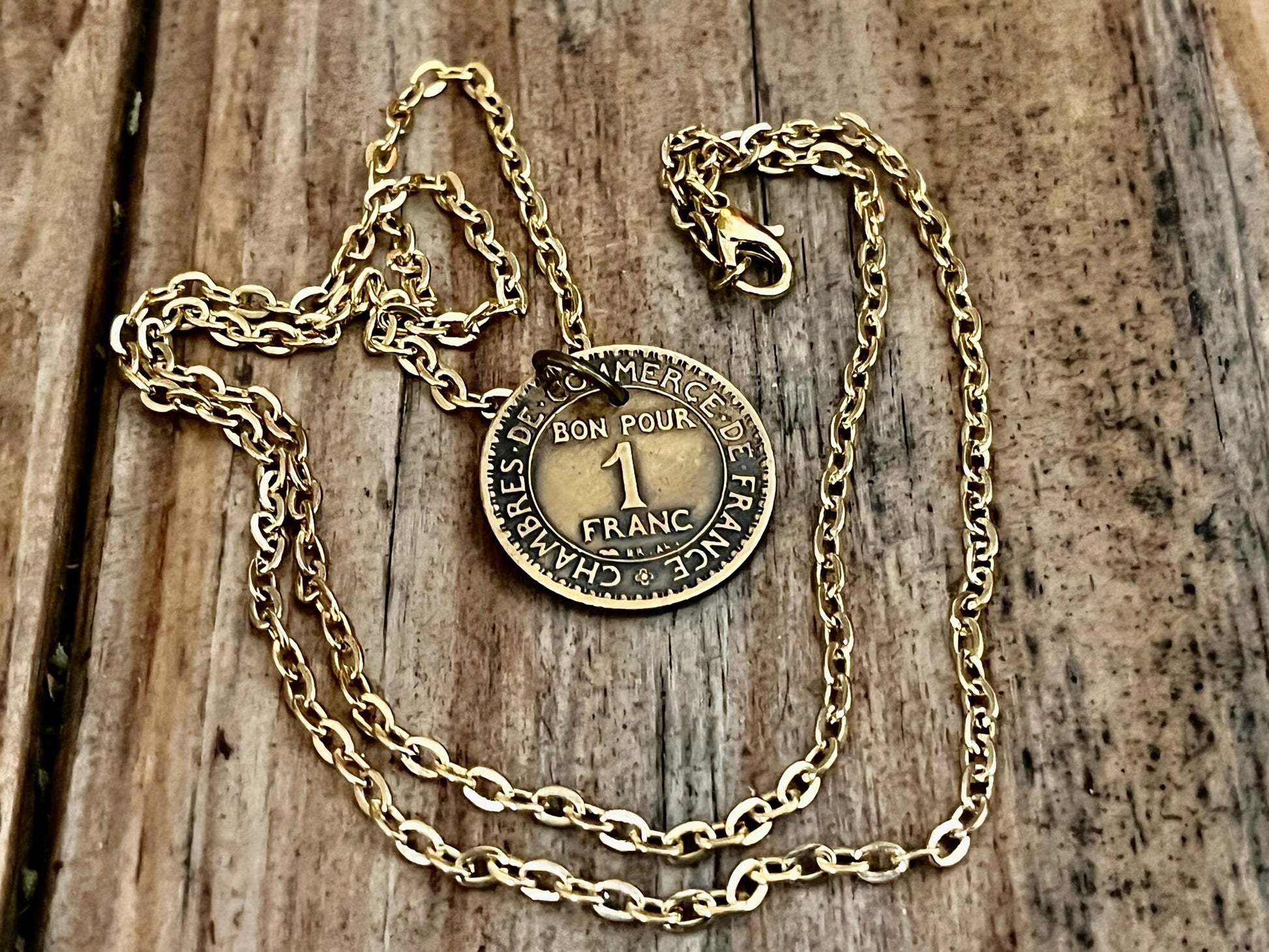 France Coin Necklace Pendant 1 Franc Chambres de Commerce Personal Handmade Jewelry Gift Friend Charm For Him Her World Coin Collector