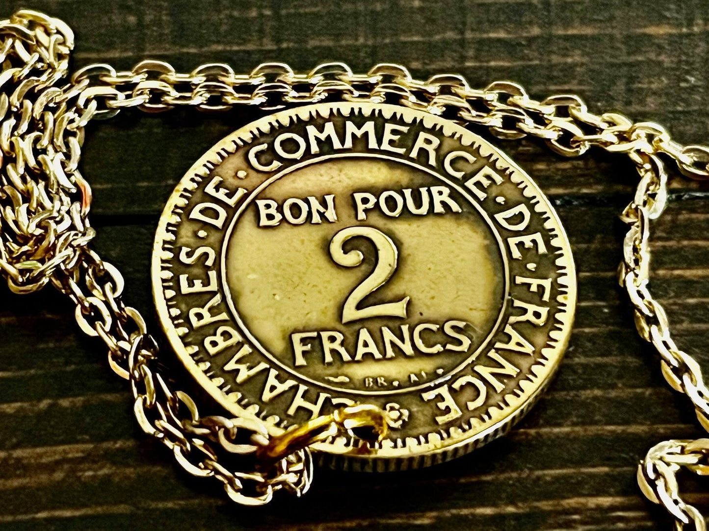 France Coin Necklace Bon Pour 1 Franc Pendant Chambers De Commerce Personal Handmade Jewelry Gift Friend Charm Him Her World Coin Collector
