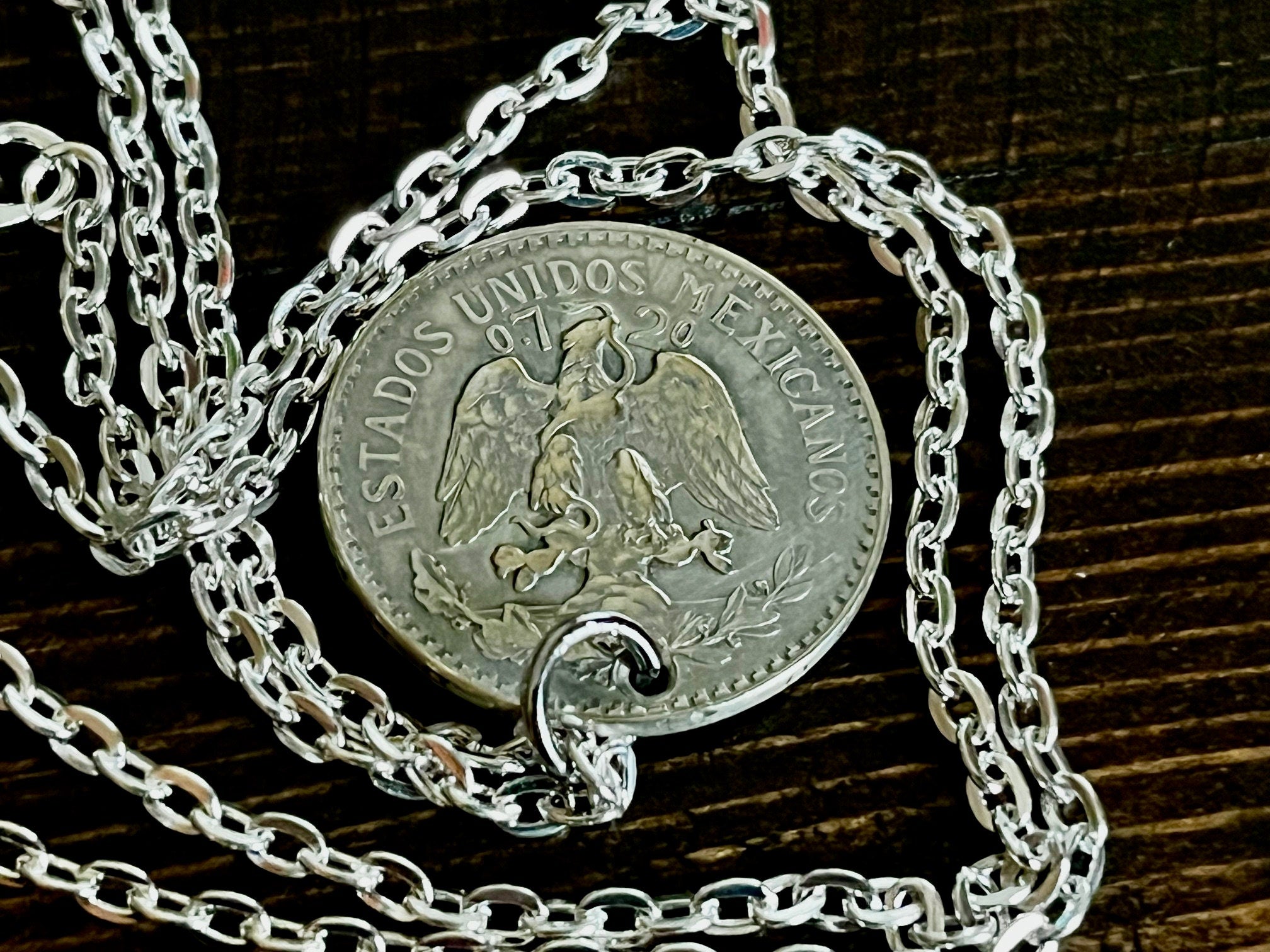 Mexico Coin Pendant 50 Centavos Silver Mexican Necklace Handmade 