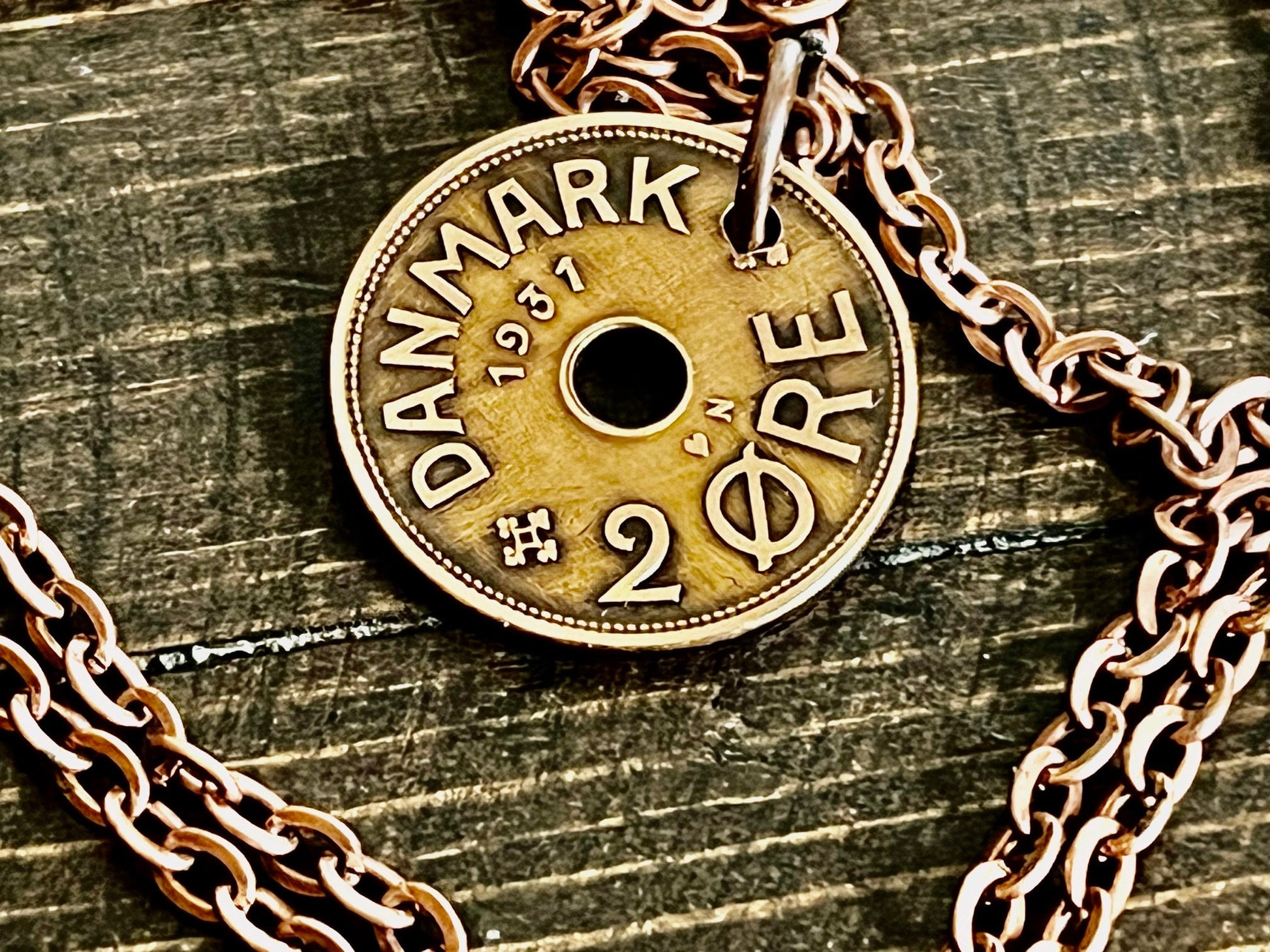 Denmark Coin Pendant 2 Ore Danmark Personal Necklace Old Vintage Handmade Jewelry Gift Friend Charm For Him Her World Coin Collector