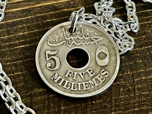 Egypt Coin Necklace Egyptian Pendant 5 Milliemes 1917 Handmade Jewelry Gift Friend Charm For Him Her World Coin Collector
