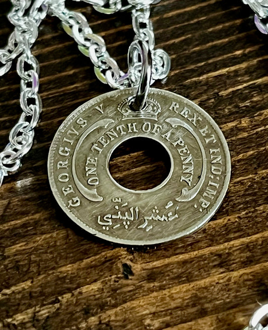 West Africa Coin Necklace 1986 One Tenth Penny Pendant Personal Vintage Handmade Jewelry Gift Friend Charm For Him Her World Coin Collector