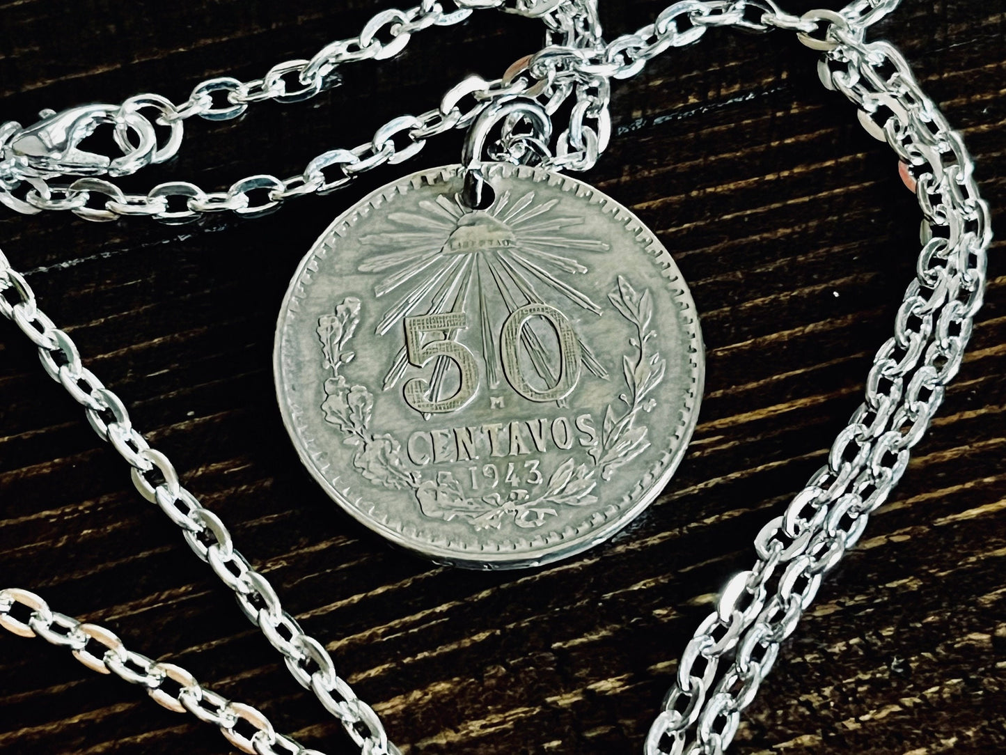 Mexico Coin Pendant 50 Centavos Silver Mexican Necklace Handmade Custom For Gift For Friend Coin Gift For Him, Coin Collector, World Coins