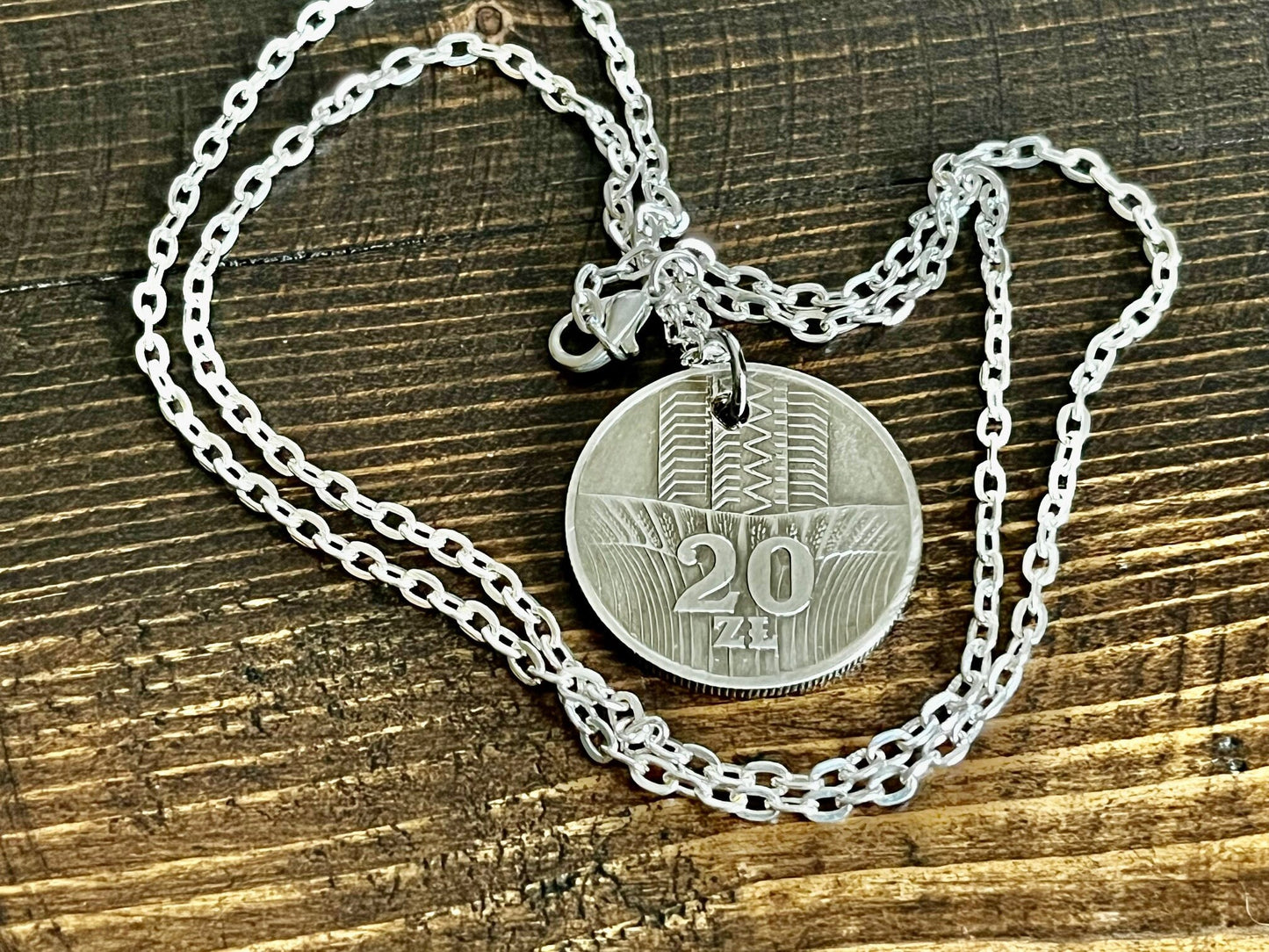 Poland Pendant Coin Necklace 20 Polzka Groszy Polish Personal Vintage Handmade Jewelry Gift Friend Charm For Him Her World Coin Collector