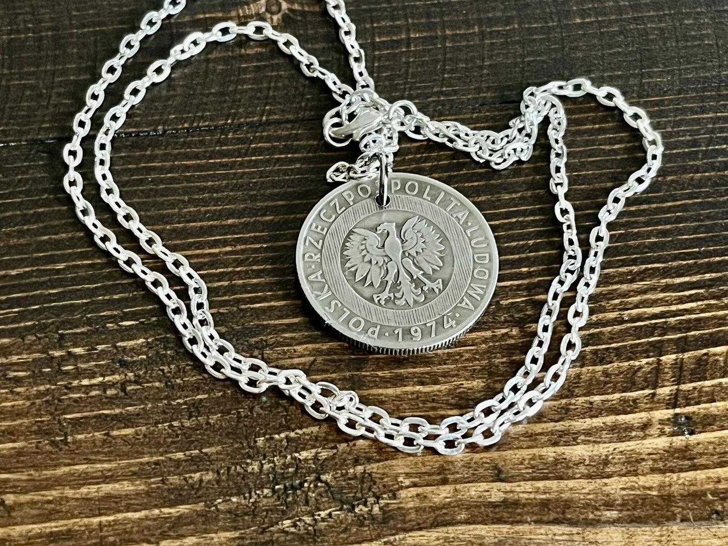 Poland Pendant Coin Necklace 20 Polzka Groszy Polish Personal Vintage Handmade Jewelry Gift Friend Charm For Him Her World Coin Collector