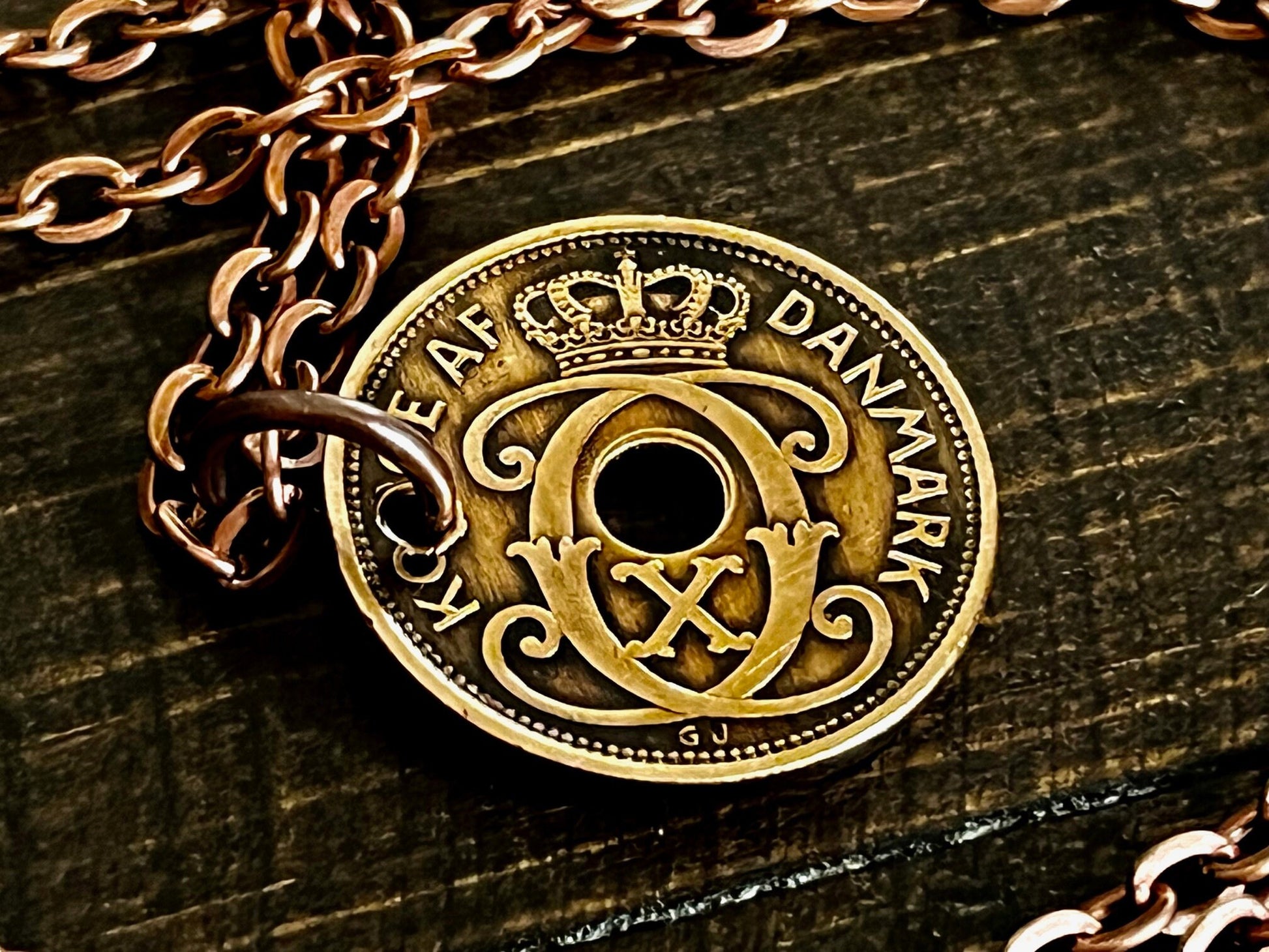 Denmark Coin Pendant 2 Ore Danmark Personal Necklace Old Vintage Handmade Jewelry Gift Friend Charm For Him Her World Coin Collector